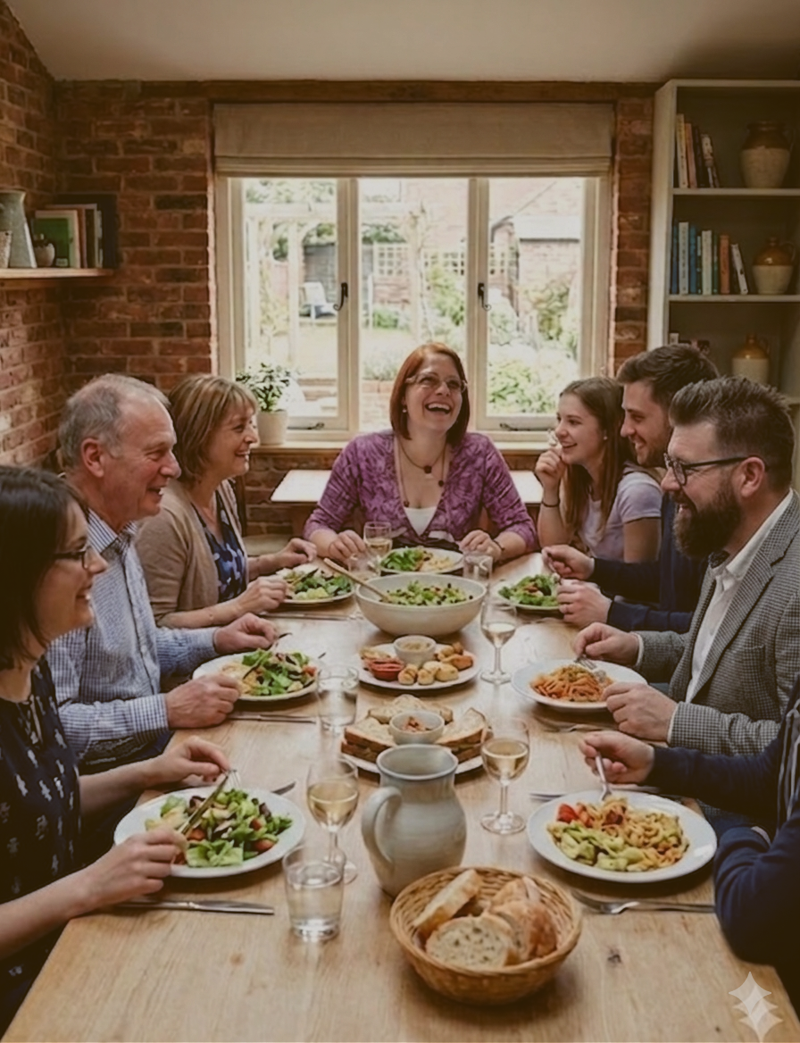 People enjoying lunch together
